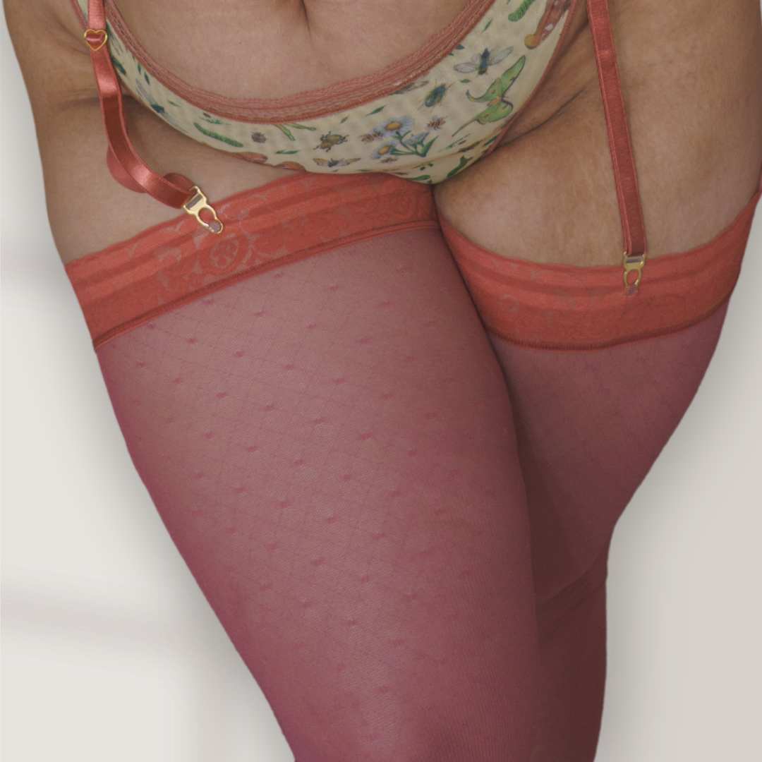 Hearts of Venus Thigh High Stay Up Stockings in Copper Rose 4X/5X - Uye Surana