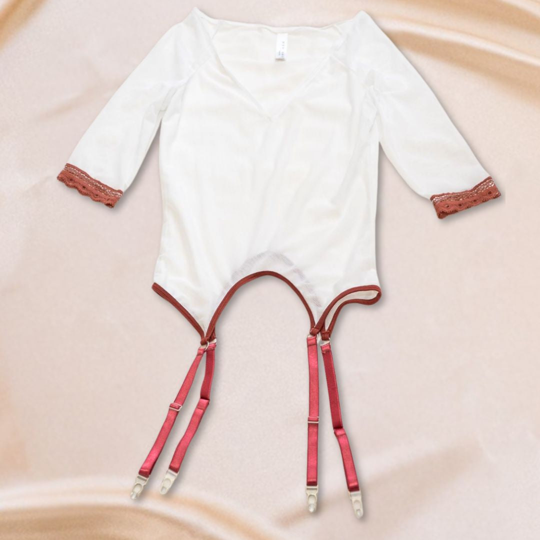 White Rose Crop Sleeve Garter Tee XS/S - One-of-a-kind