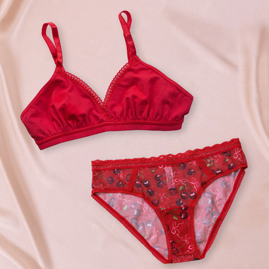 Cloudsoft Cherry Rush Lingerie Set - Uye Surana