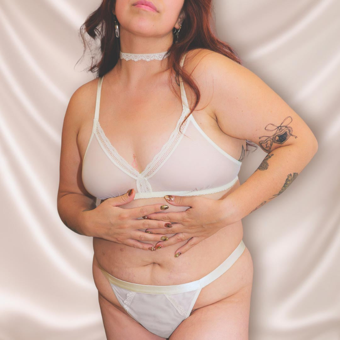 Pearl Sheerly Mesh Lingerie Set - Uye Surana