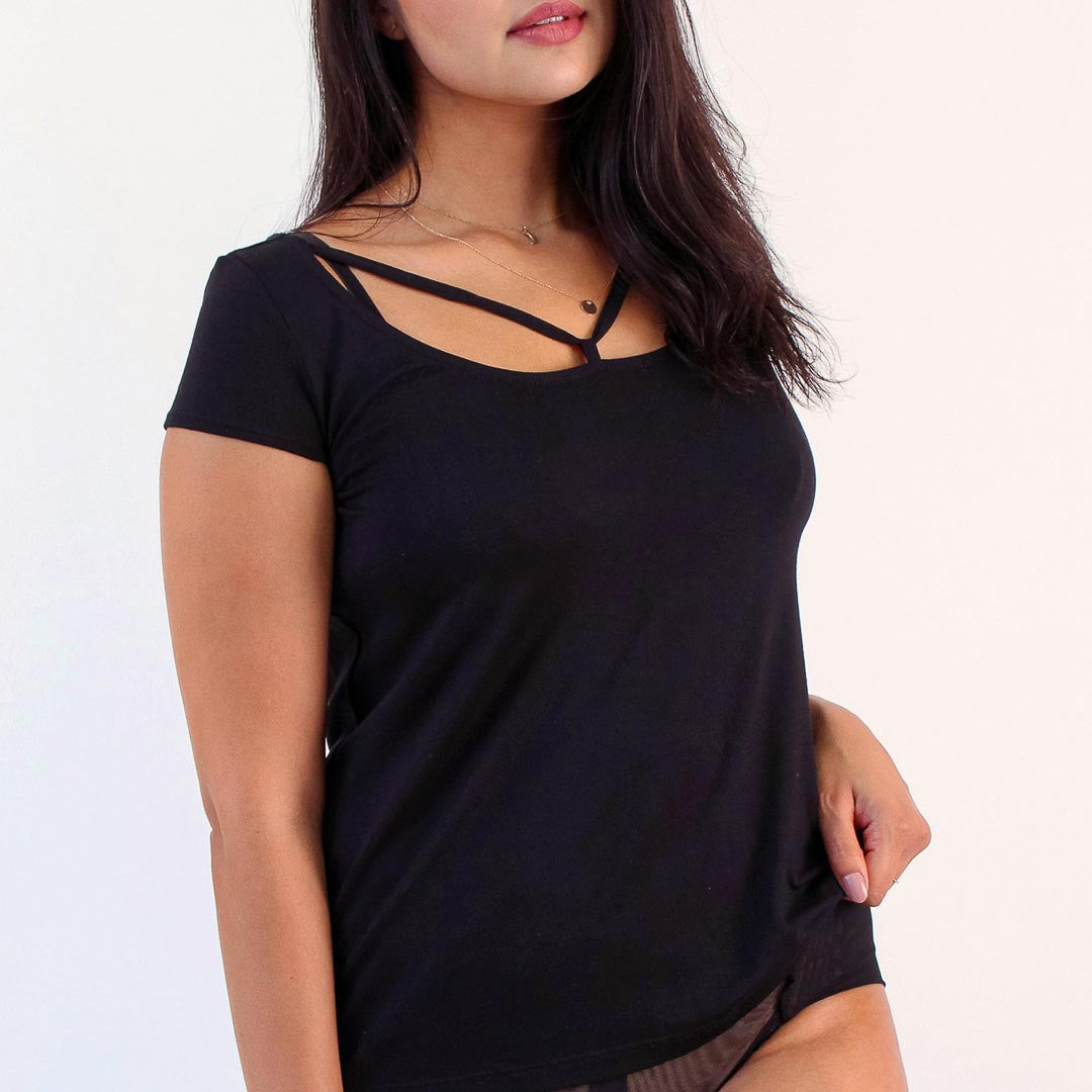 Black Strappy Tee, Large - Uye Surana