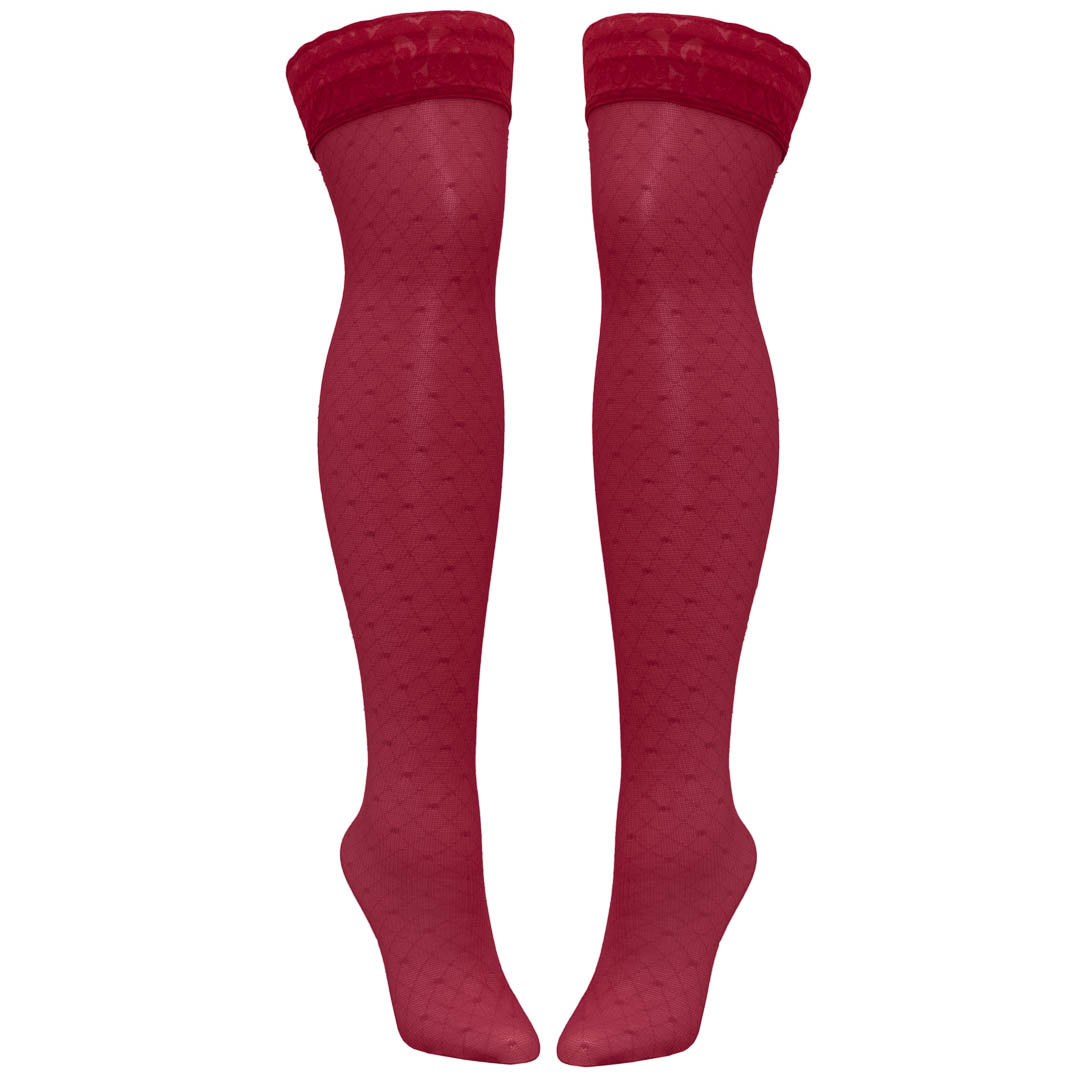 Wine Hearts of Venus Garter Stocking Set - Uye Surana