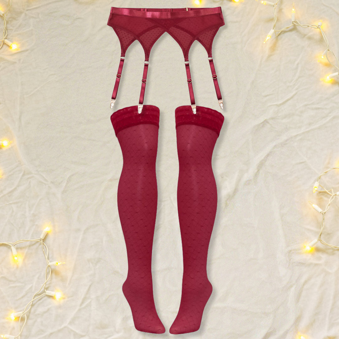 Wine Hearts of Venus Garter Stocking Set