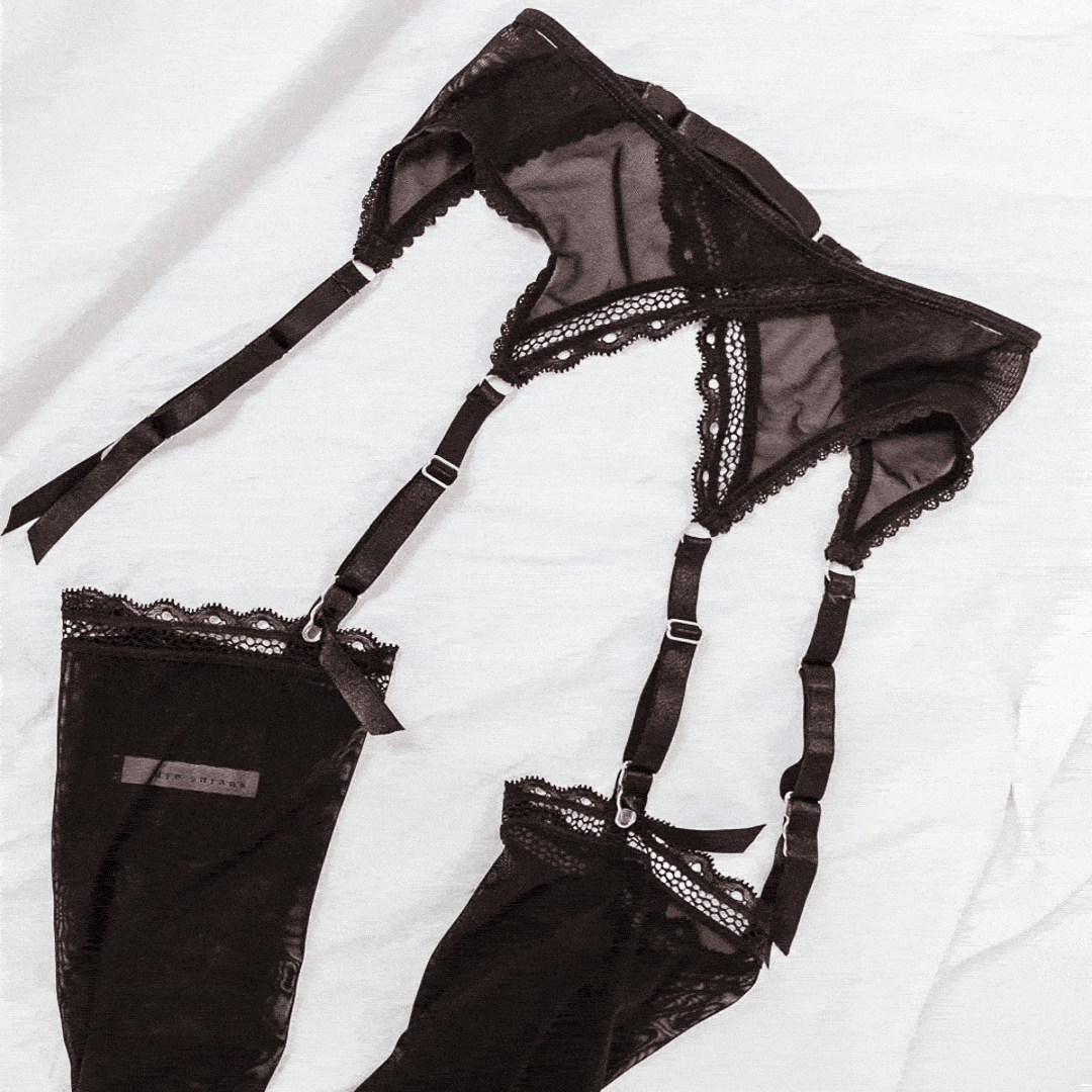 Black Sheerly Mesh Adjustable Garter + Stockings Set 3X/4X