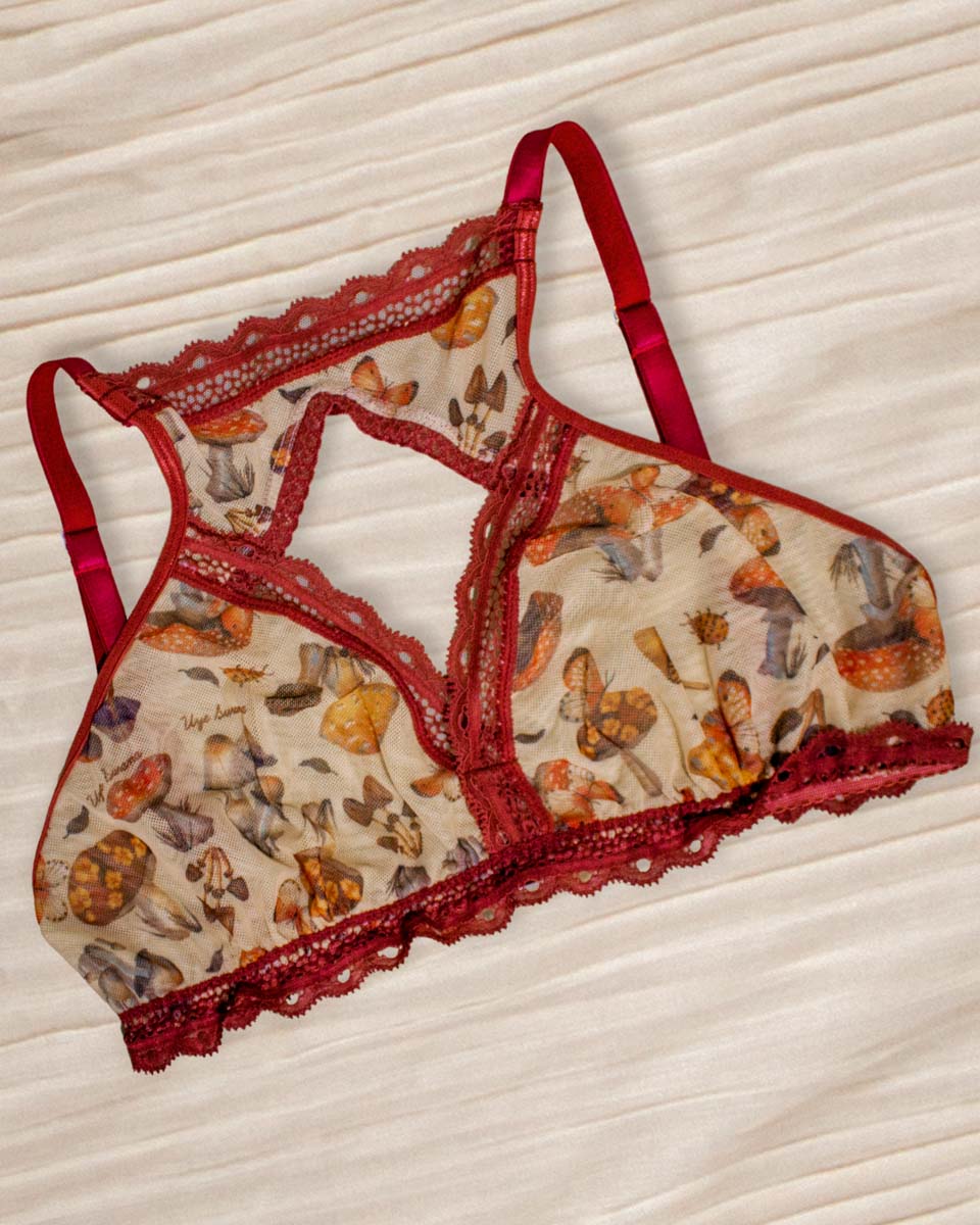 Magical Mushrooms All Over Print High Neck Bralette - Uye Surana