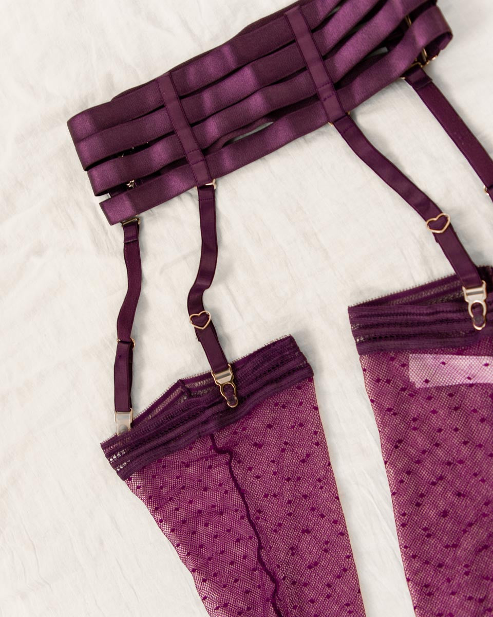 Hearts of Venus Thigh High Stockings in Plum - Uye Surana