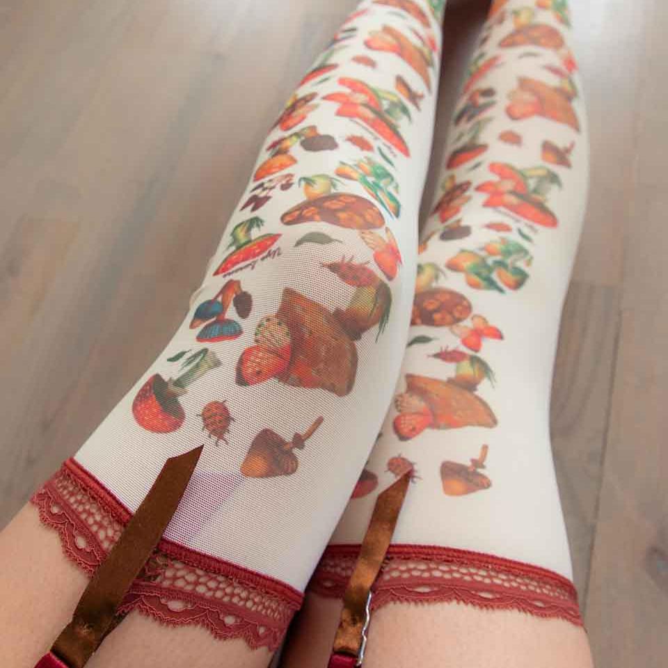 Magical Mushrooms Printed Thigh-high Stockings - Uye Surana