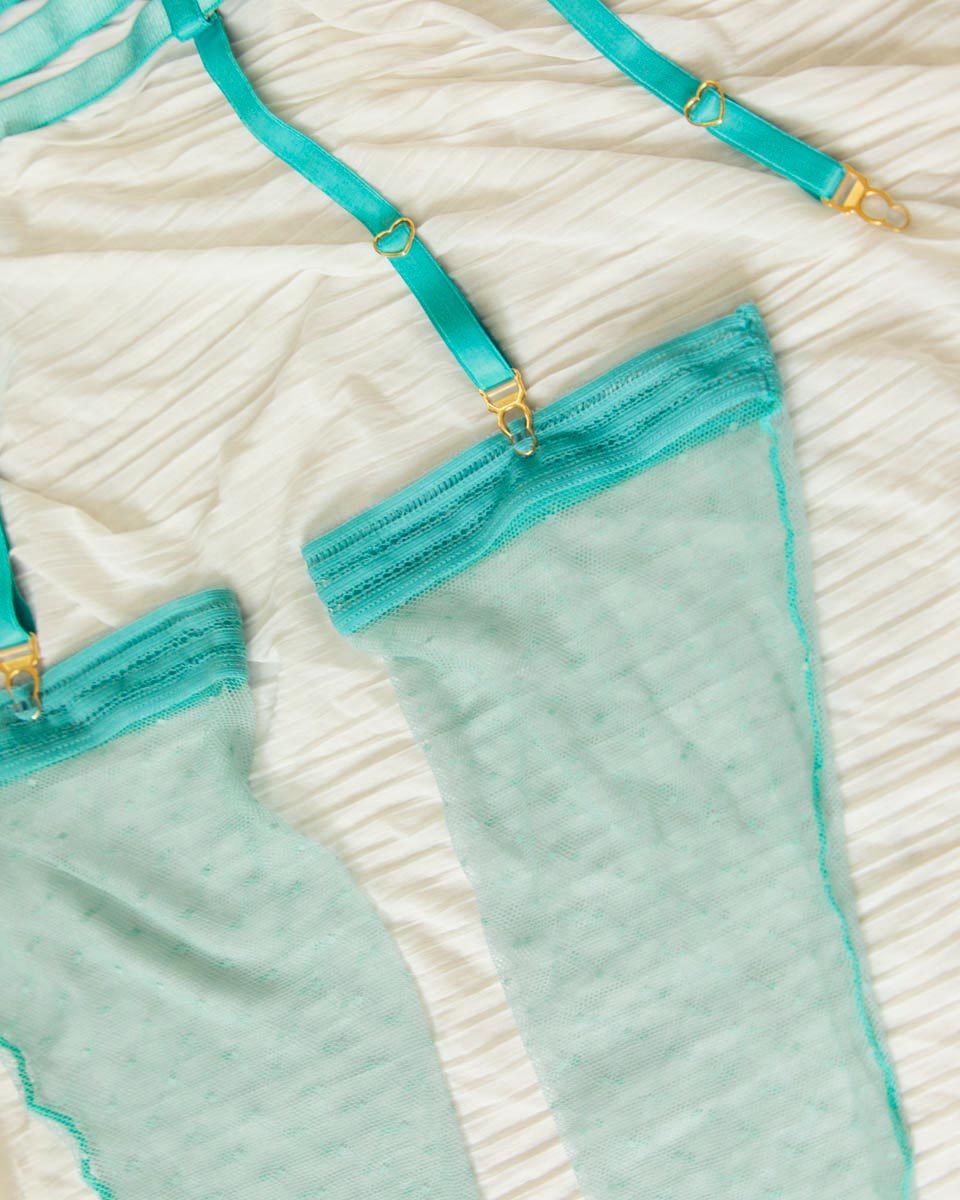 Hearts of Venus Thigh High Stockings in Seafoam - Uye Surana