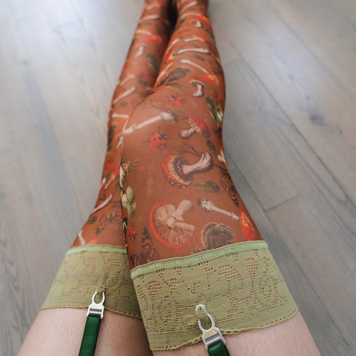 Mushroom Fairy Printed Stay Up Stockings - Uye Surana