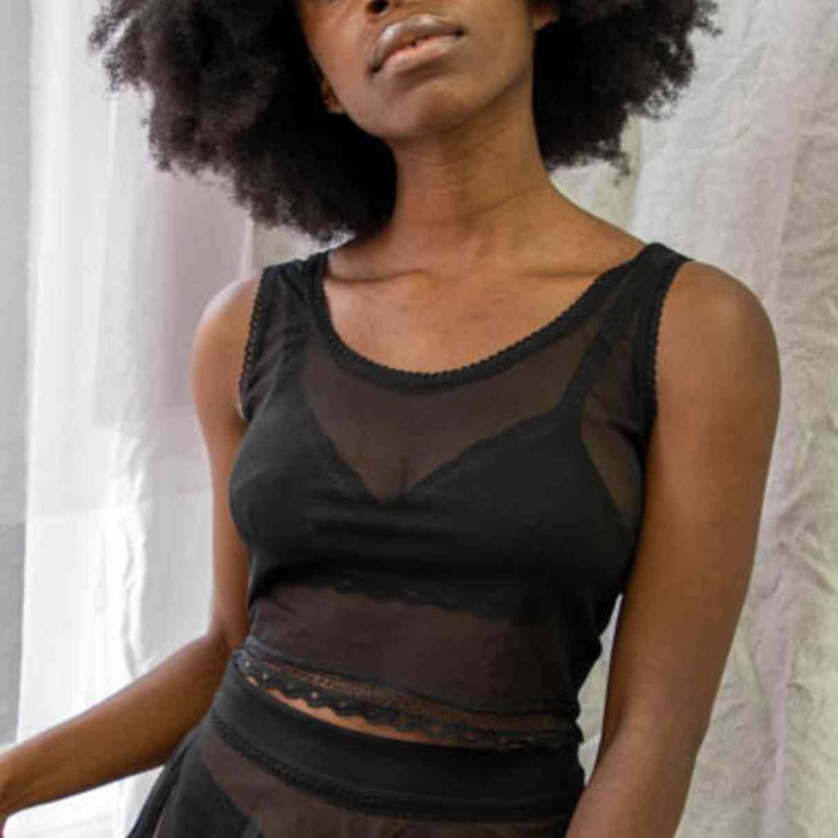 Black Sheerly Mesh Cami - Uye Surana