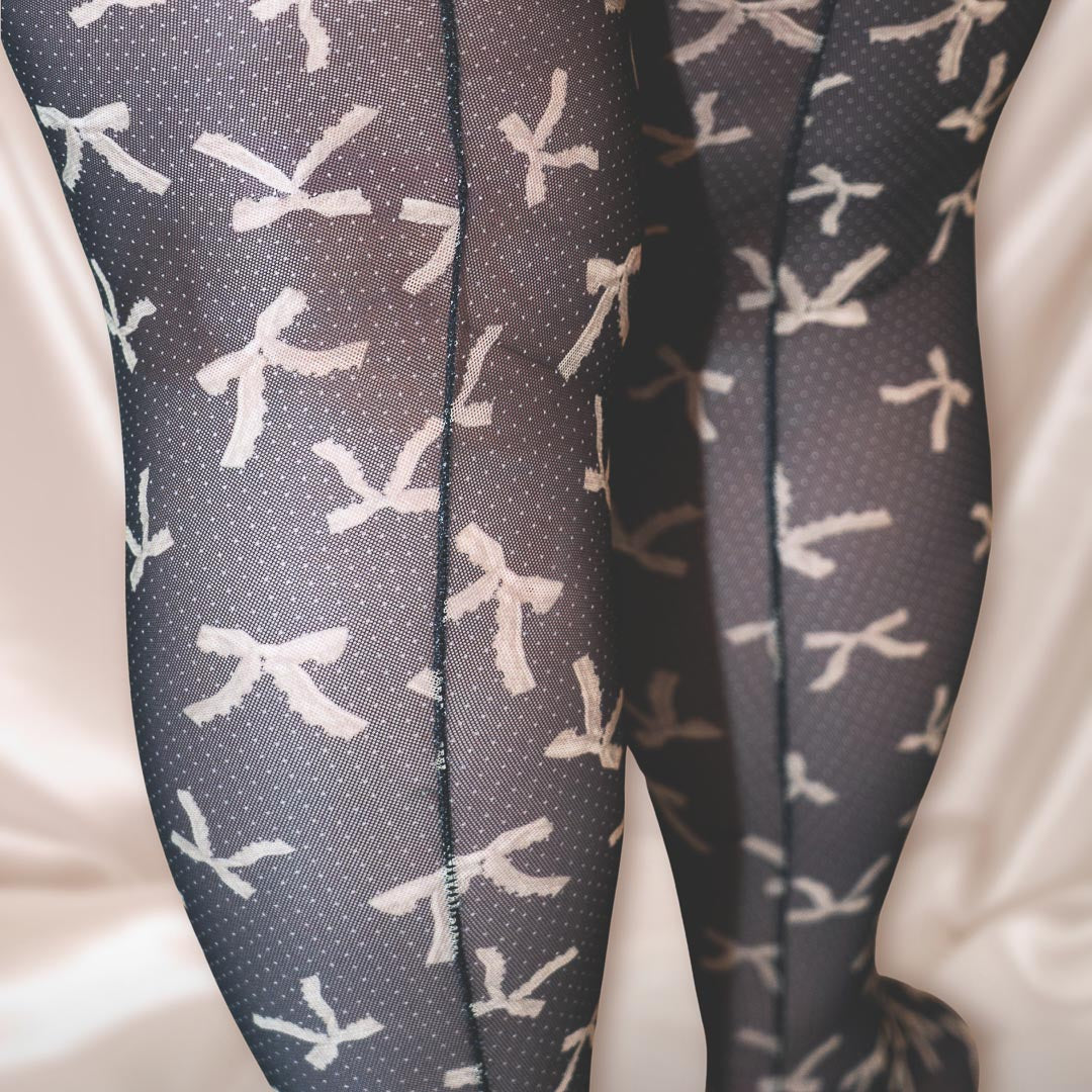 Black Coquette Bows Stay Up Stockings - Uye Surana