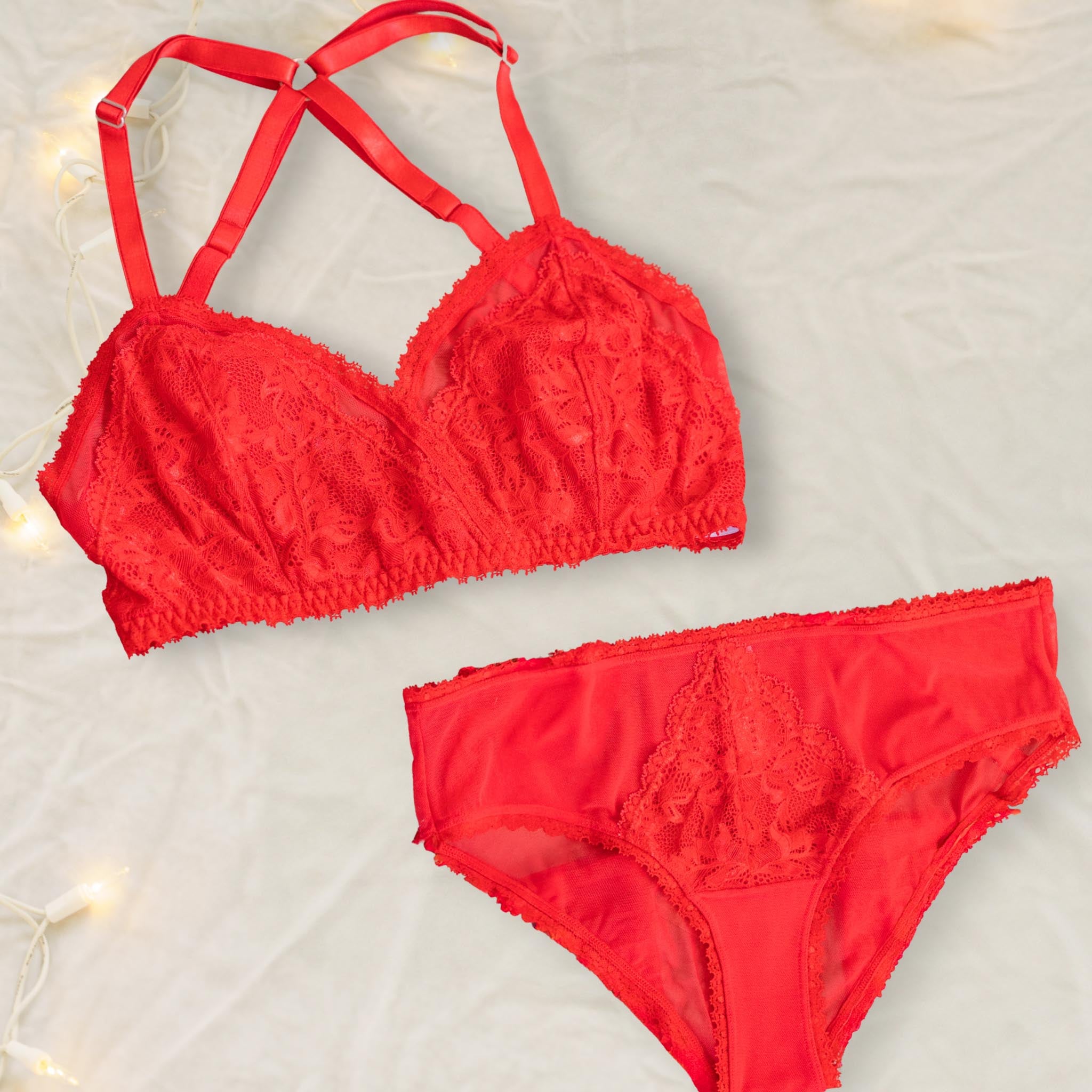 Rose Red Lace Racerback Lingerie Set - Uye Surana