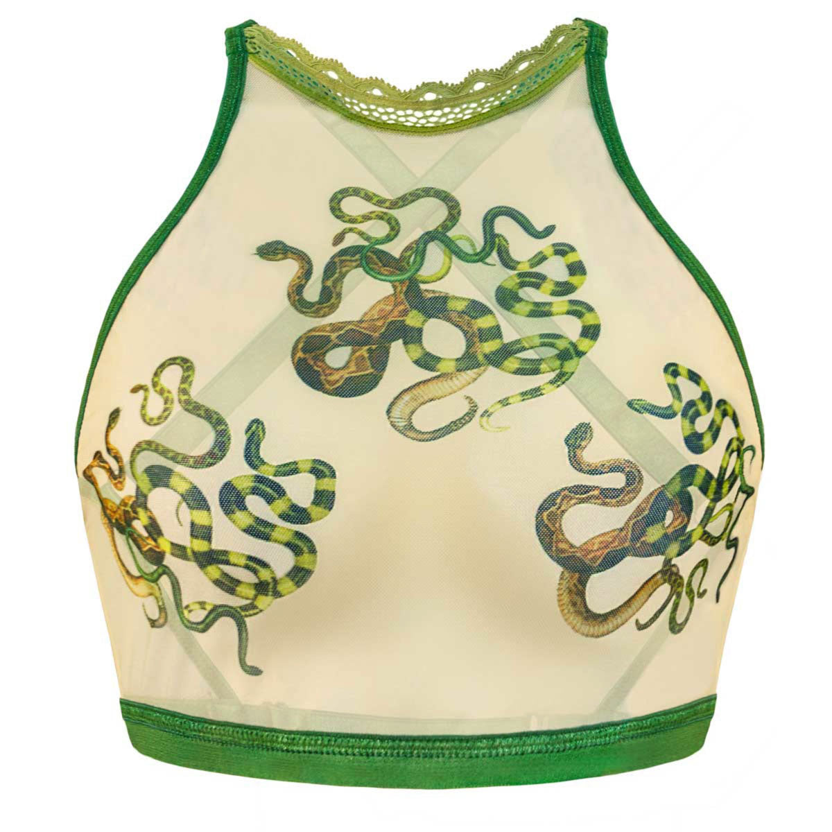 Snakes Printed Mesh High Neck Cami