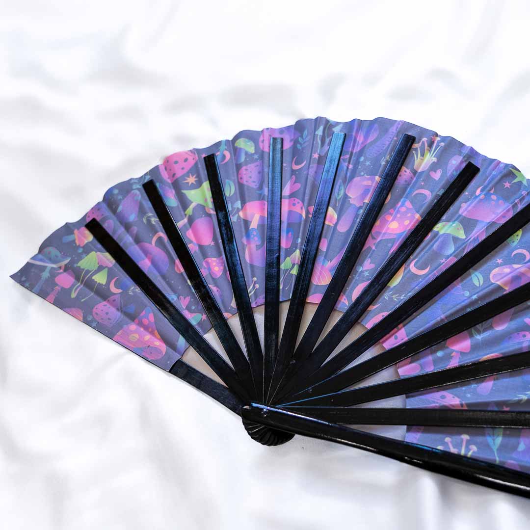 Psychedelic Mushrooms UV Glow Large Folding Fan