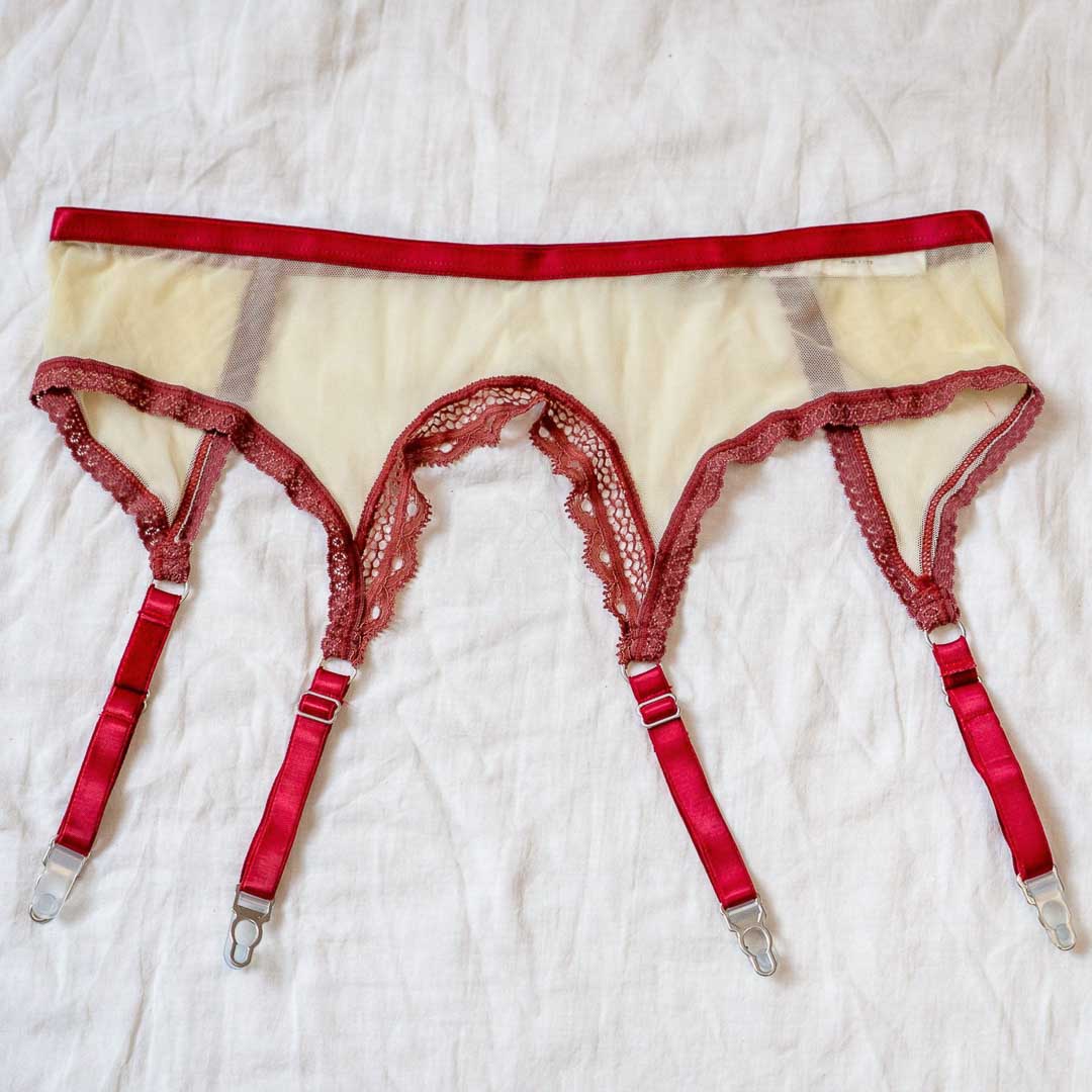 Burgundy Sheerly Mesh Adjustable Garter Belt XS/S