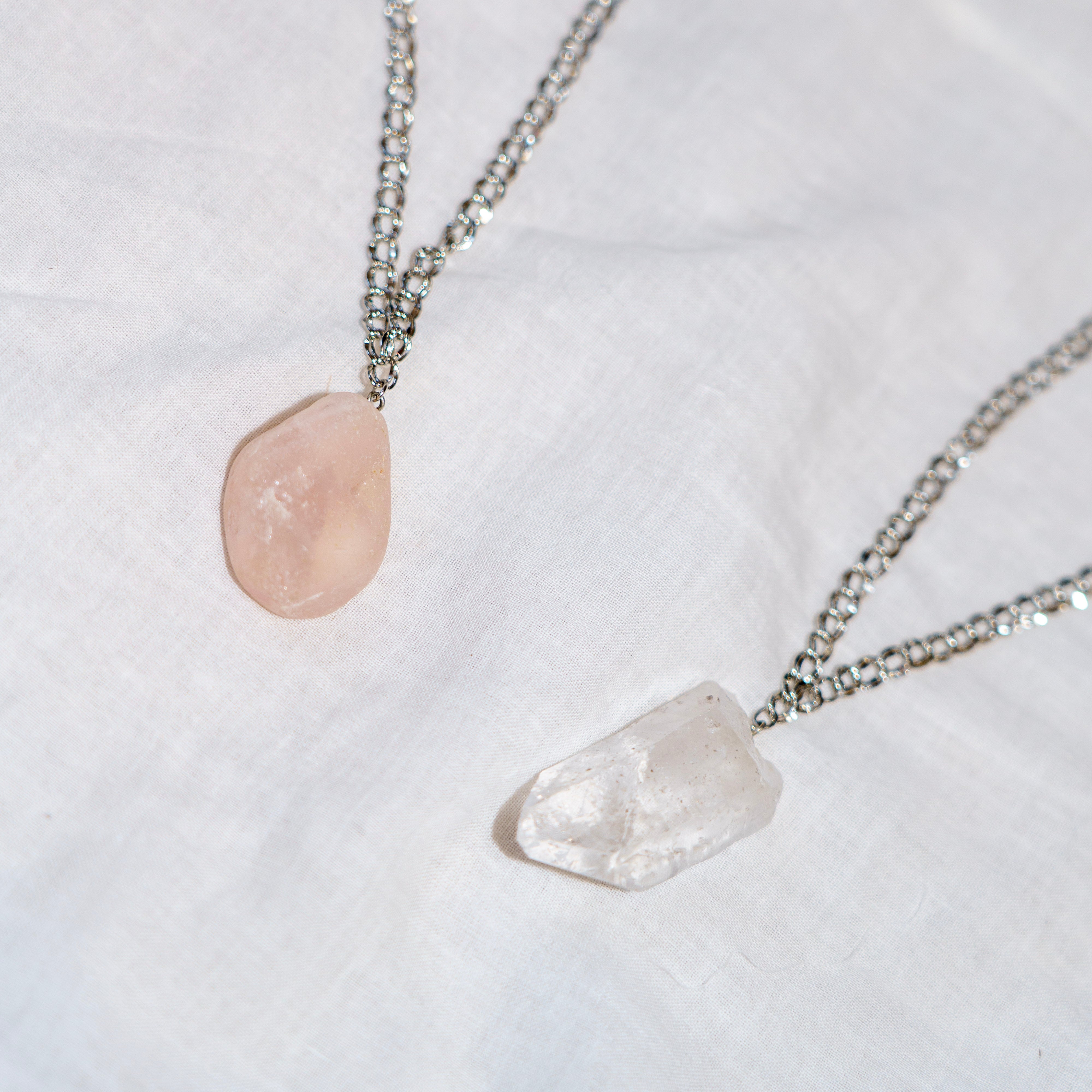 Raw Quartz Crystal Chain Choker in Silver
