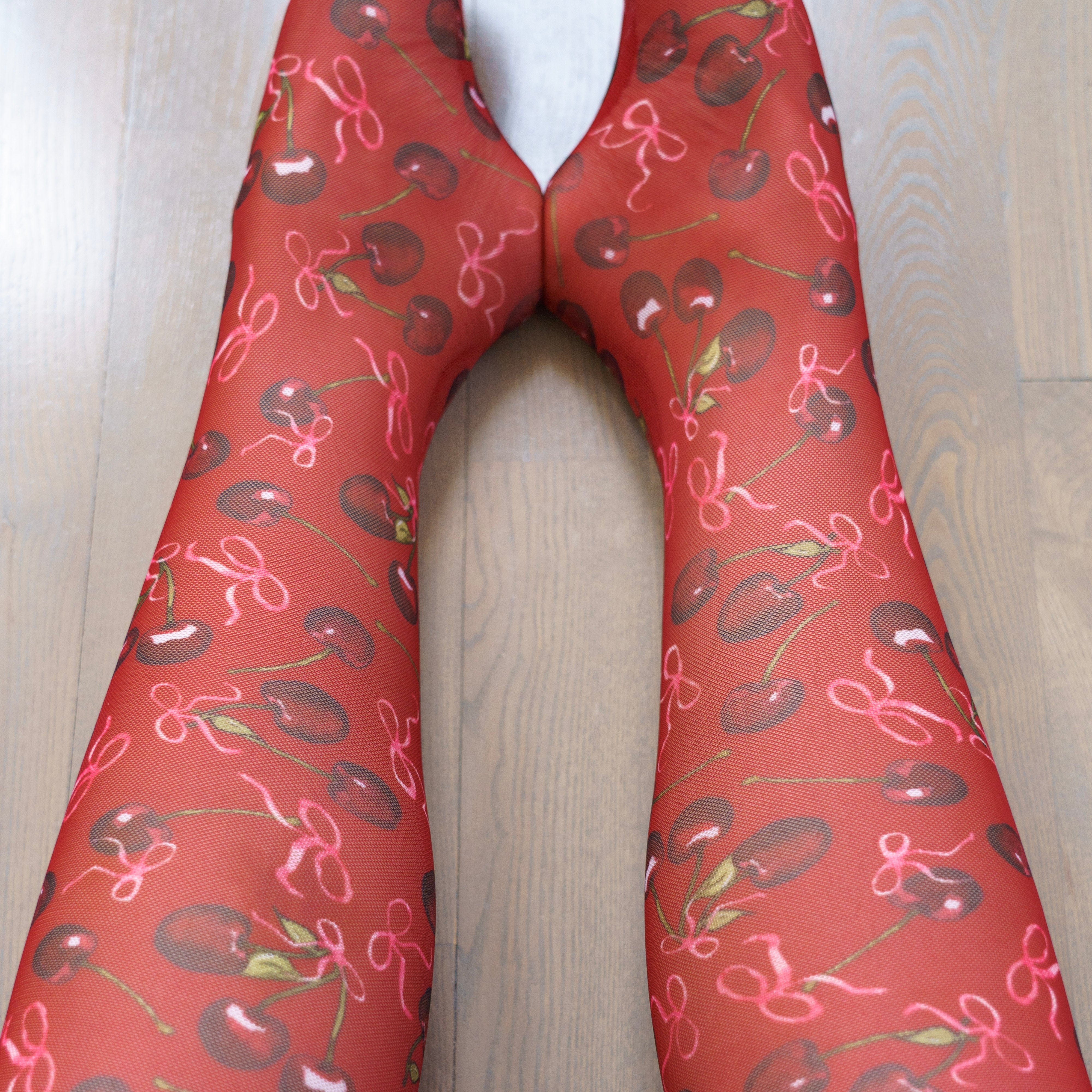 Cherry Rush Ribbon Print Stay Up Stockings