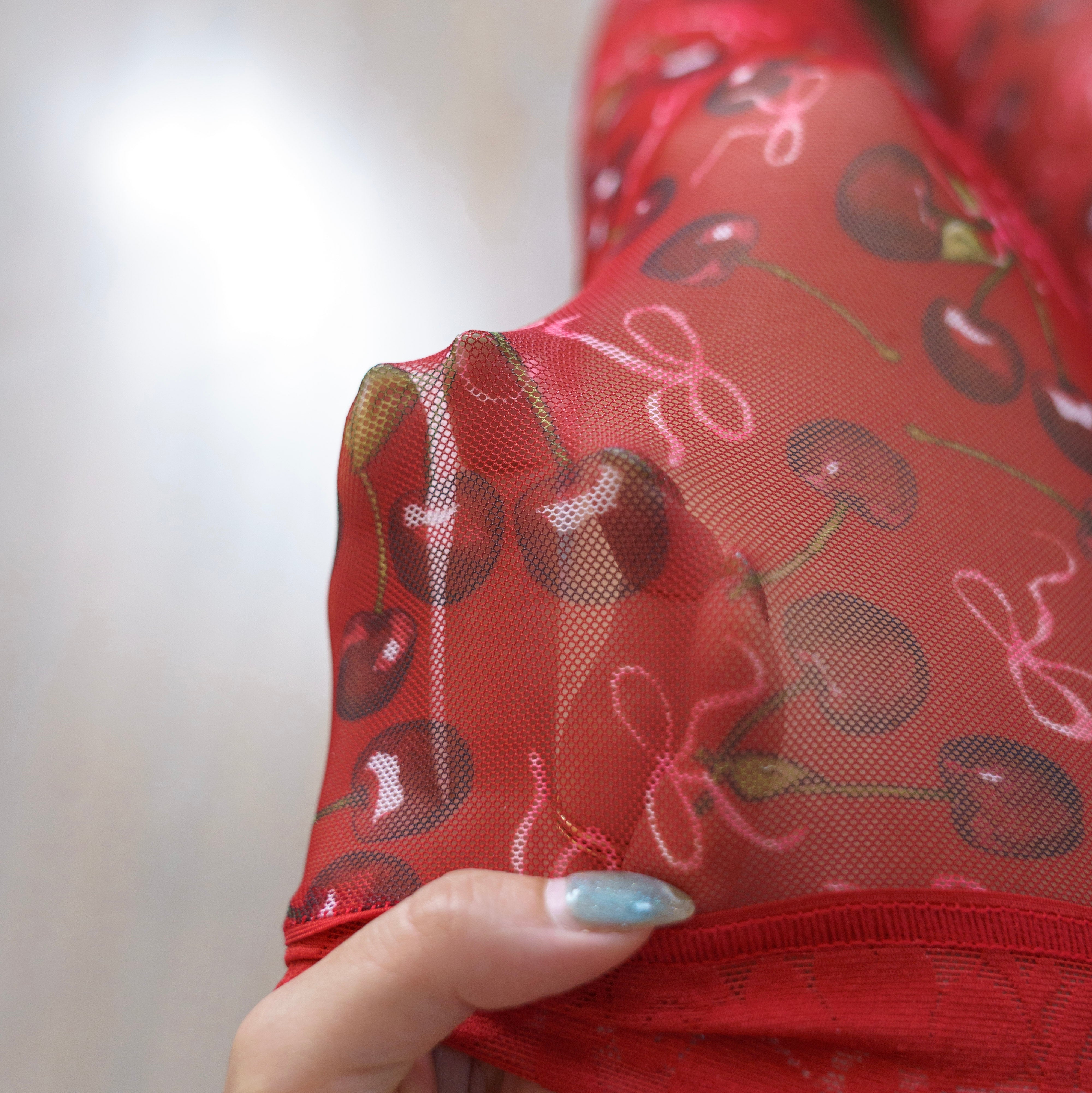Cherry Rush Ribbon Print Stay Up Stockings