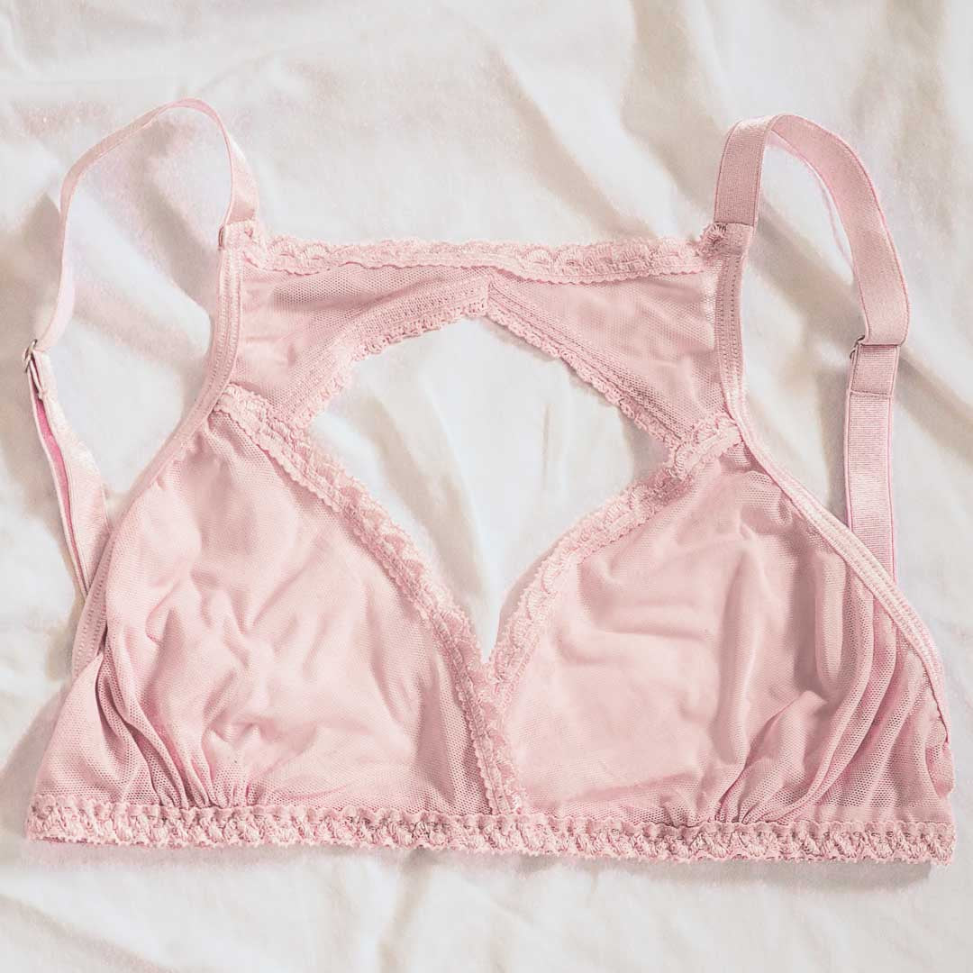 Pale Pink Sheerly Mesh High Neck Adjustable Bralette - Uye Surana