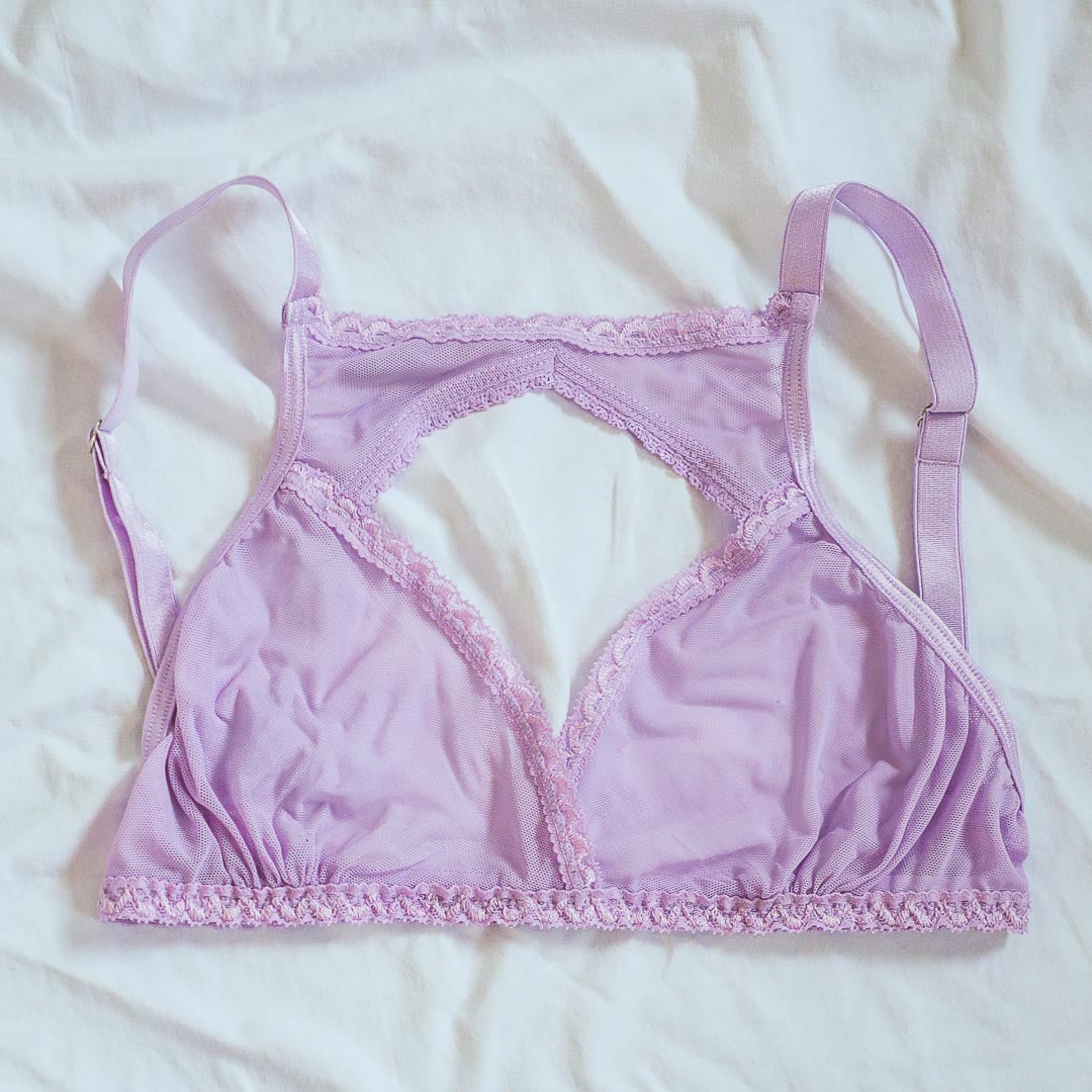 Lavender Sheerly Mesh High Neck Adjustable Bralette - Uye Surana