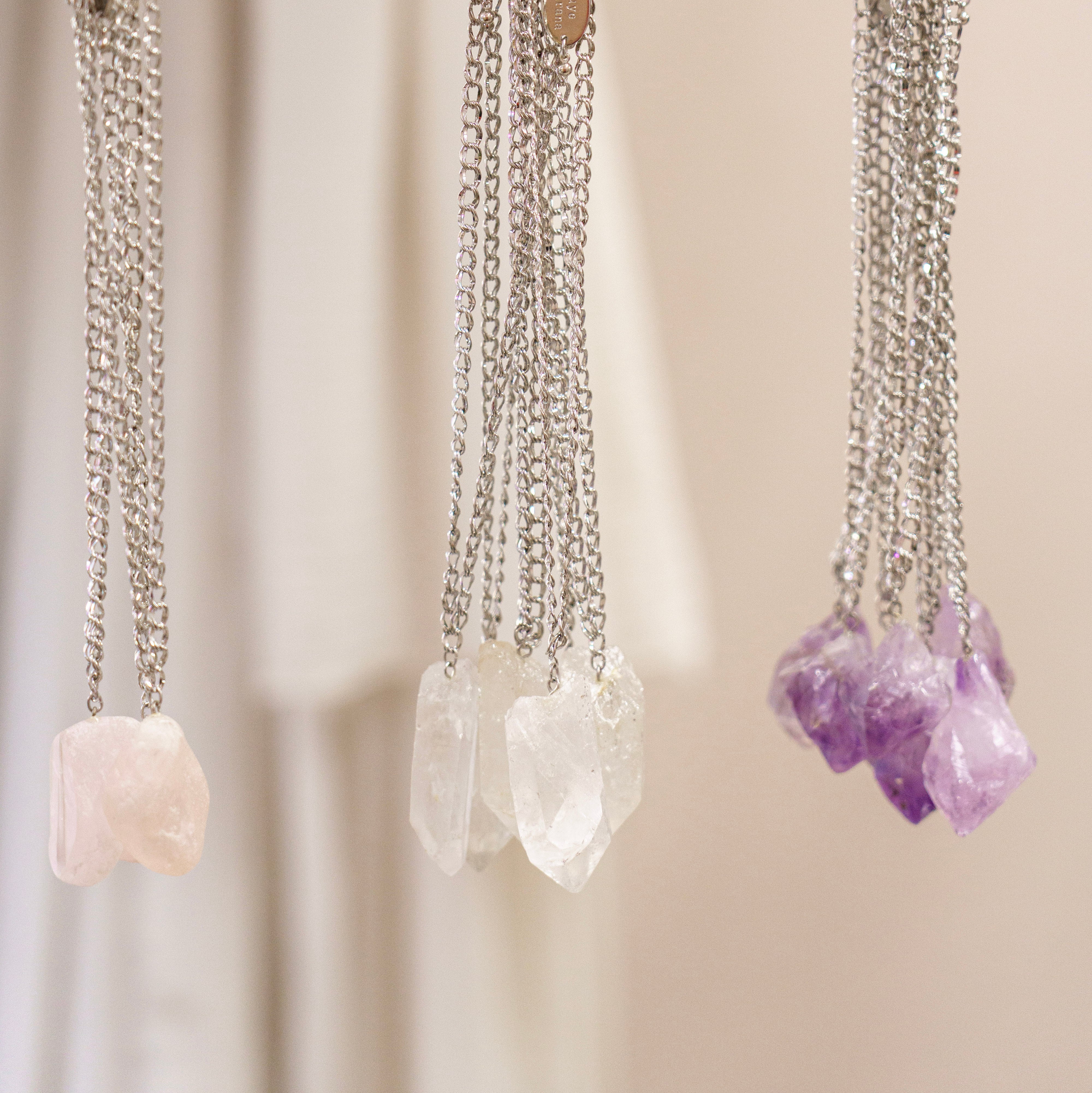 Raw Quartz Crystal Chain Choker in Silver