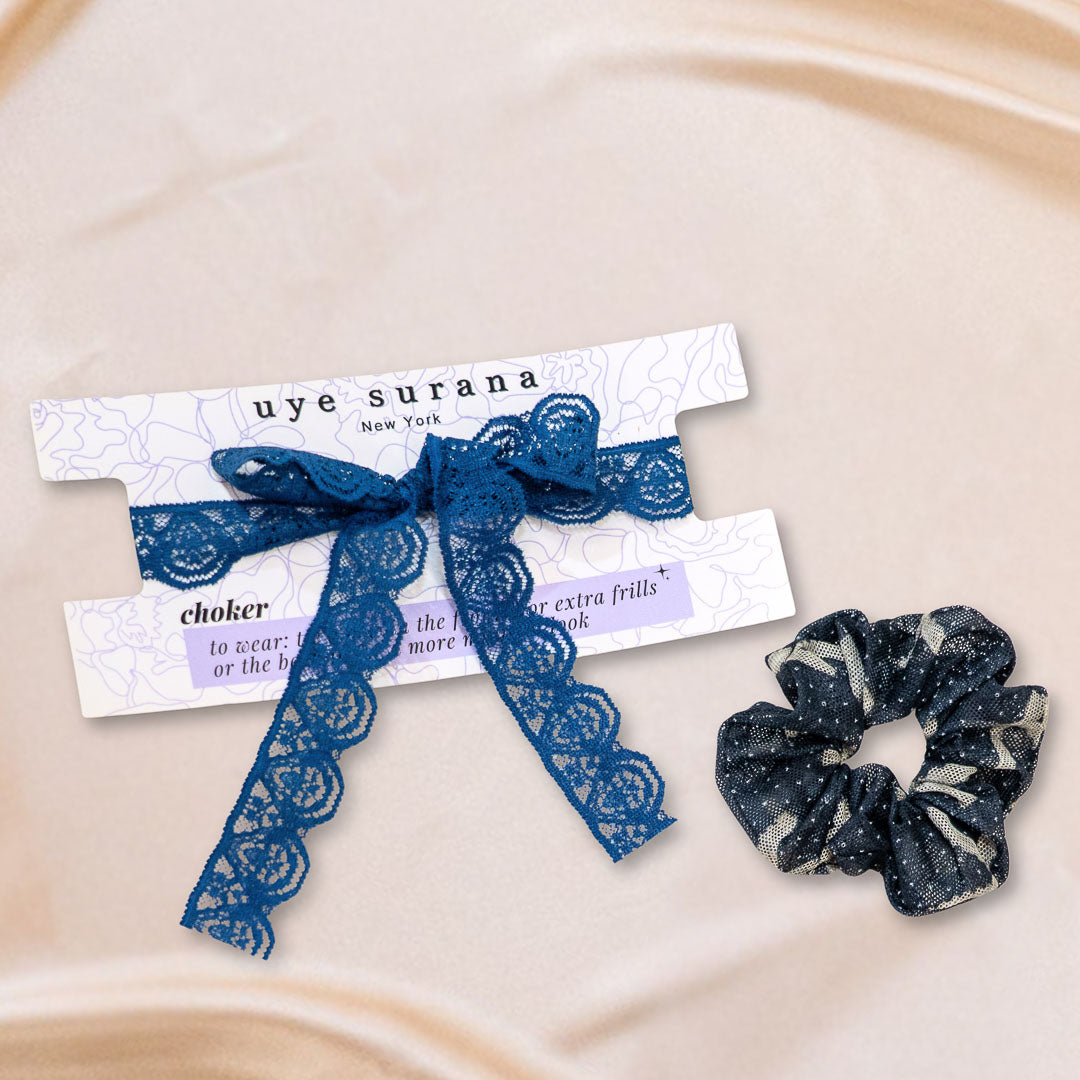 Coquette Bows Scrunchie + Ultramarine Choker Set - Uye Surana