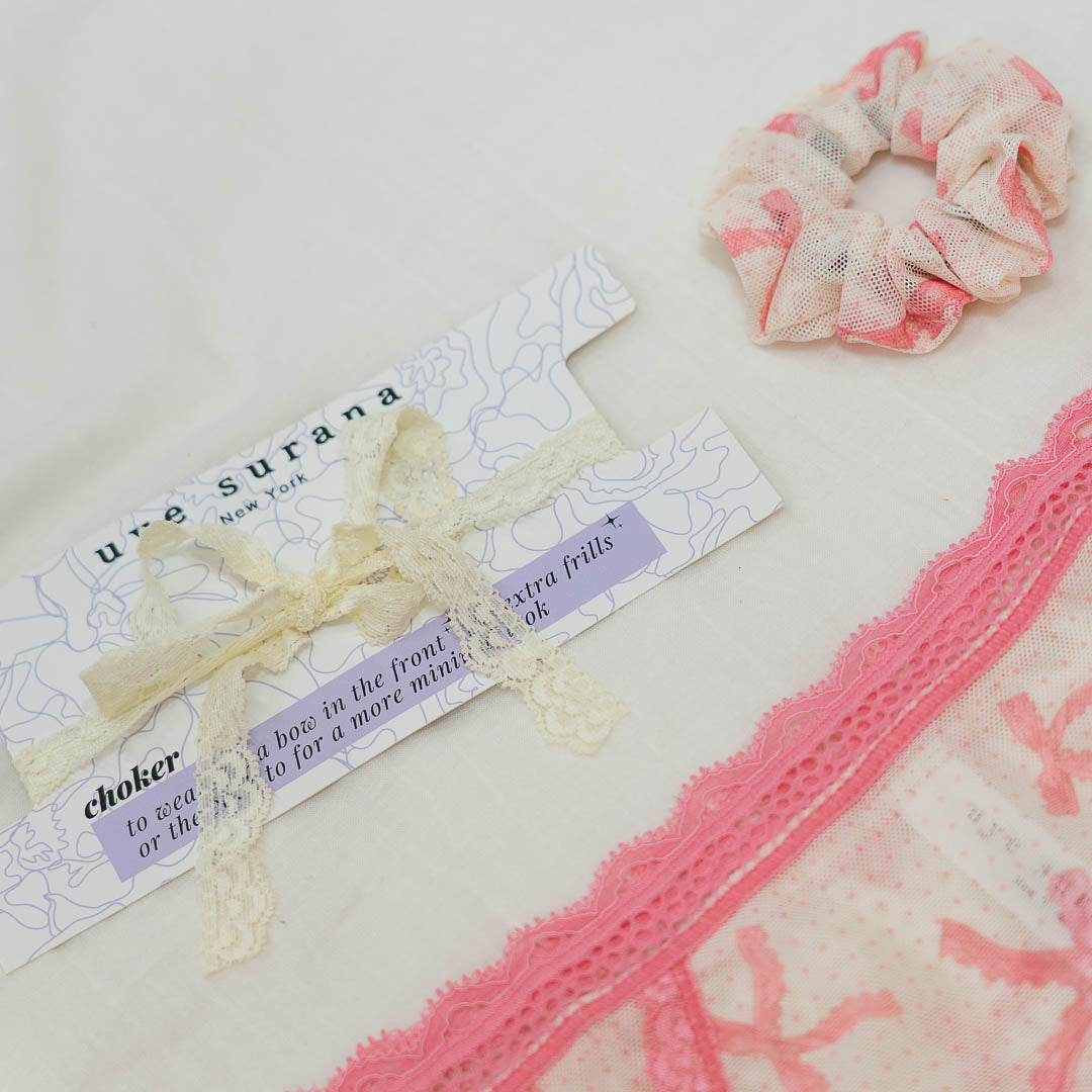 Coquette Bows Scrunchie + Pearl Choker Set - Uye Surana