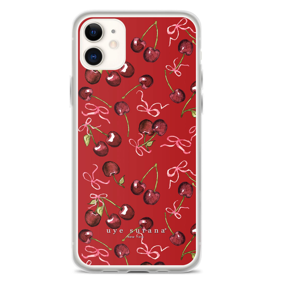 Cherry Rush Ribbon Print iPhone Case