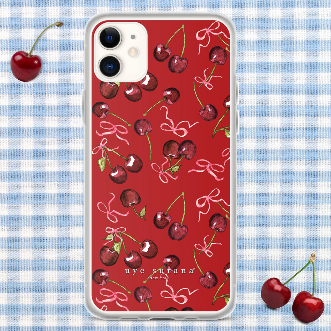 Cherry Rush Ribbon Print iPhone Case