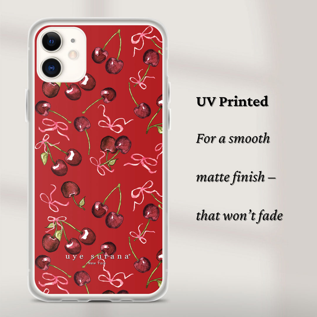 Cherry Rush Ribbon Print iPhone Case
