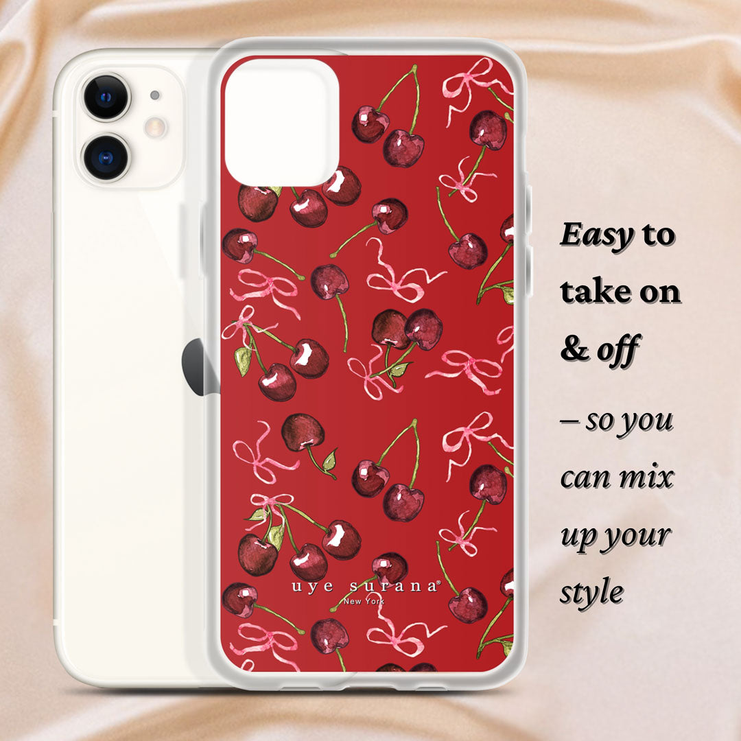 Cherry Rush Ribbon Print iPhone Case