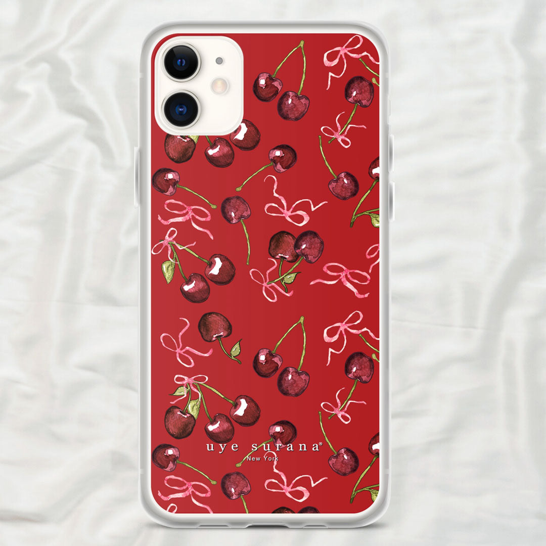 Cherry Rush Ribbon Print iPhone Case
