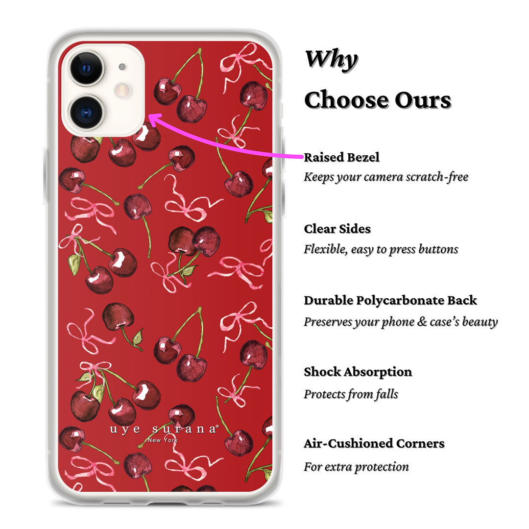 Cherry Rush Ribbon Print iPhone Case