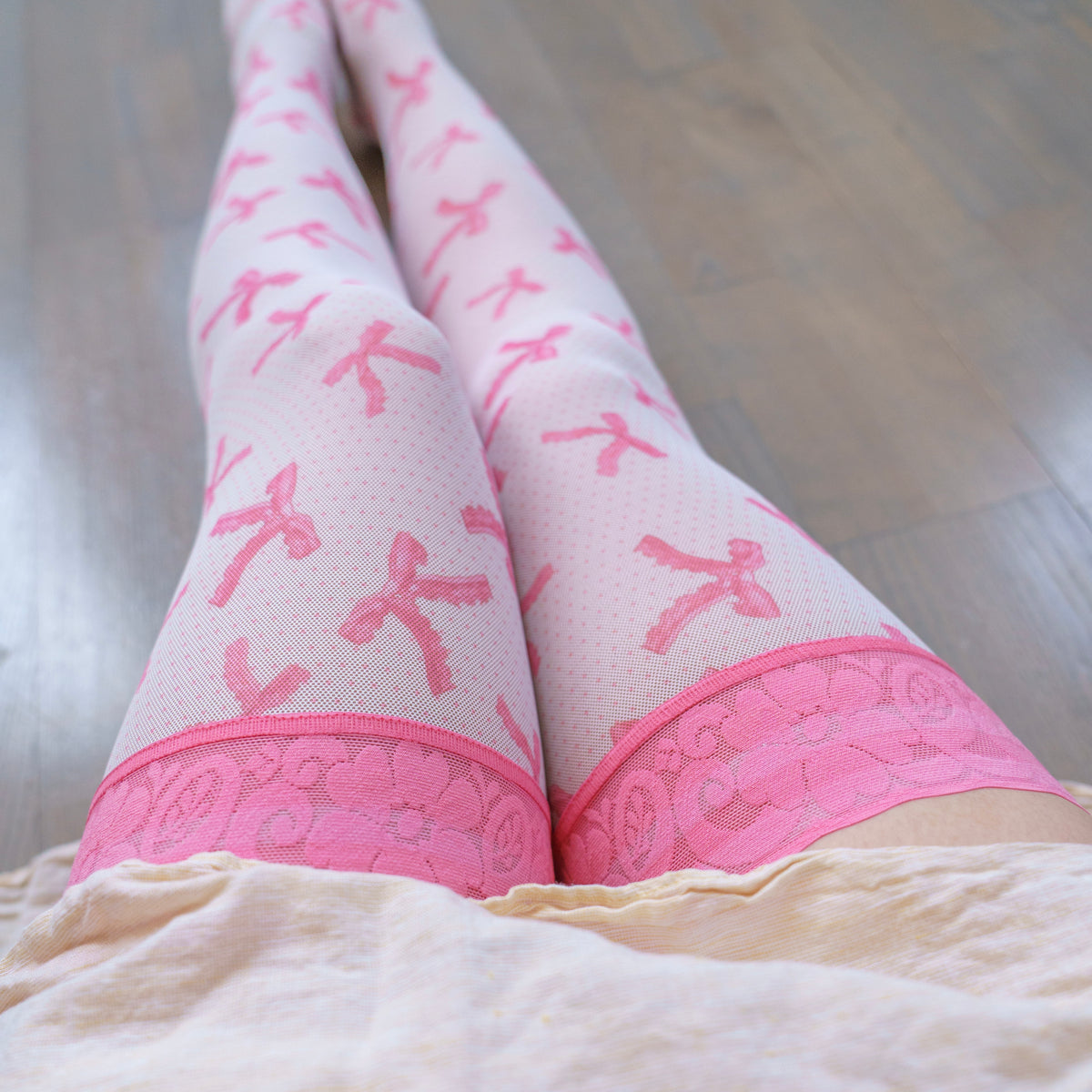 Pink Coquette Bows Stay Up Stockings - Uye Surana