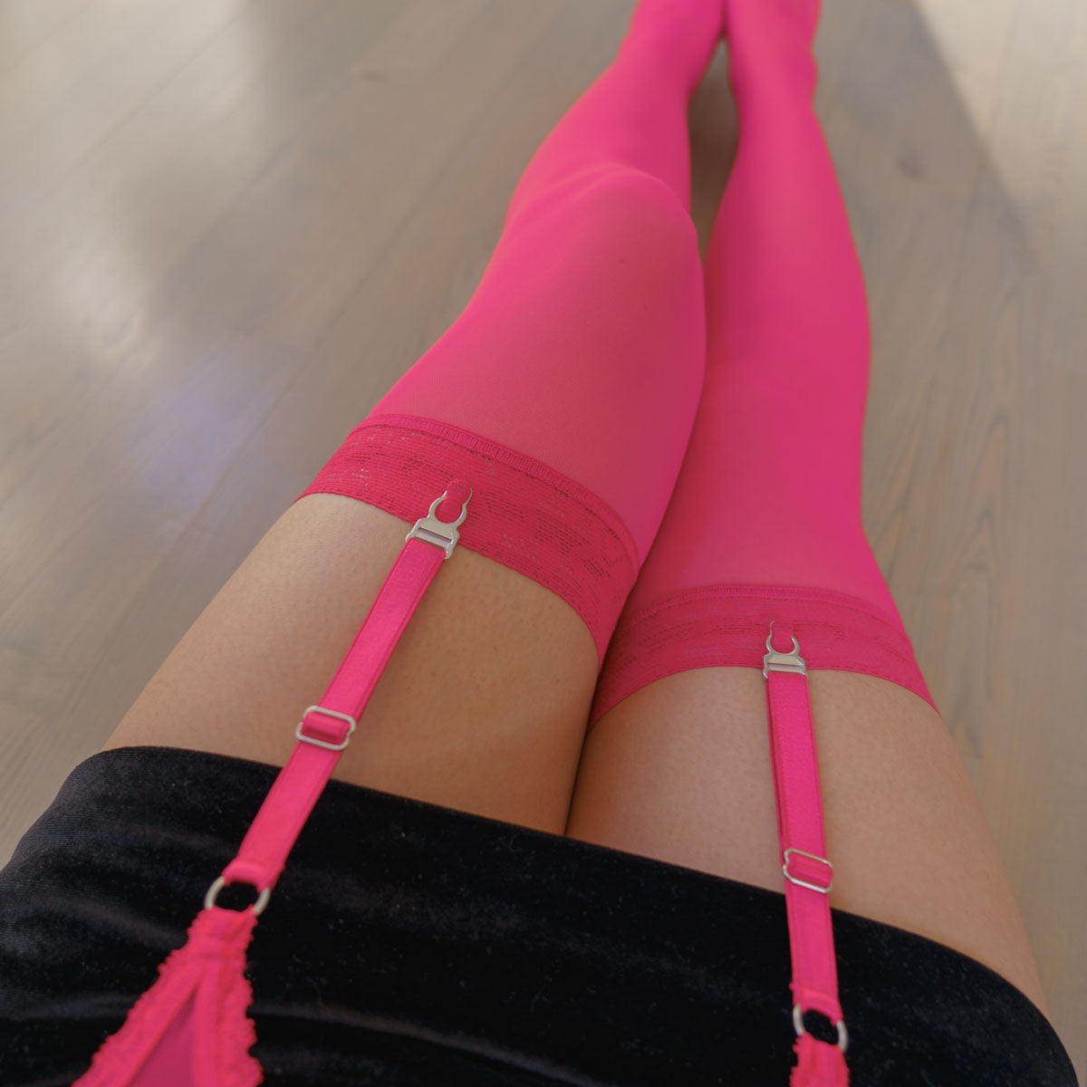 Hot Pink Sheerly Mesh Adjustable Garter Belt - Uye Surana