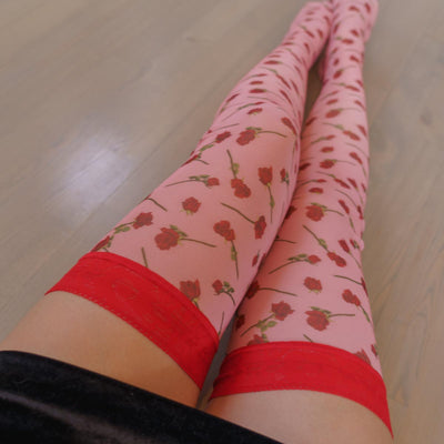 A Dozen Roses Printed Stay Up Stockings - Uye Surana