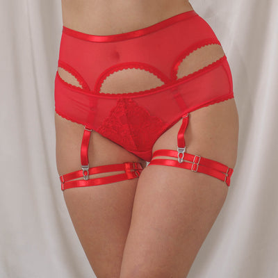 Sheerly Mesh Adjustable Garter Belt in Rose Red - Uye Surana