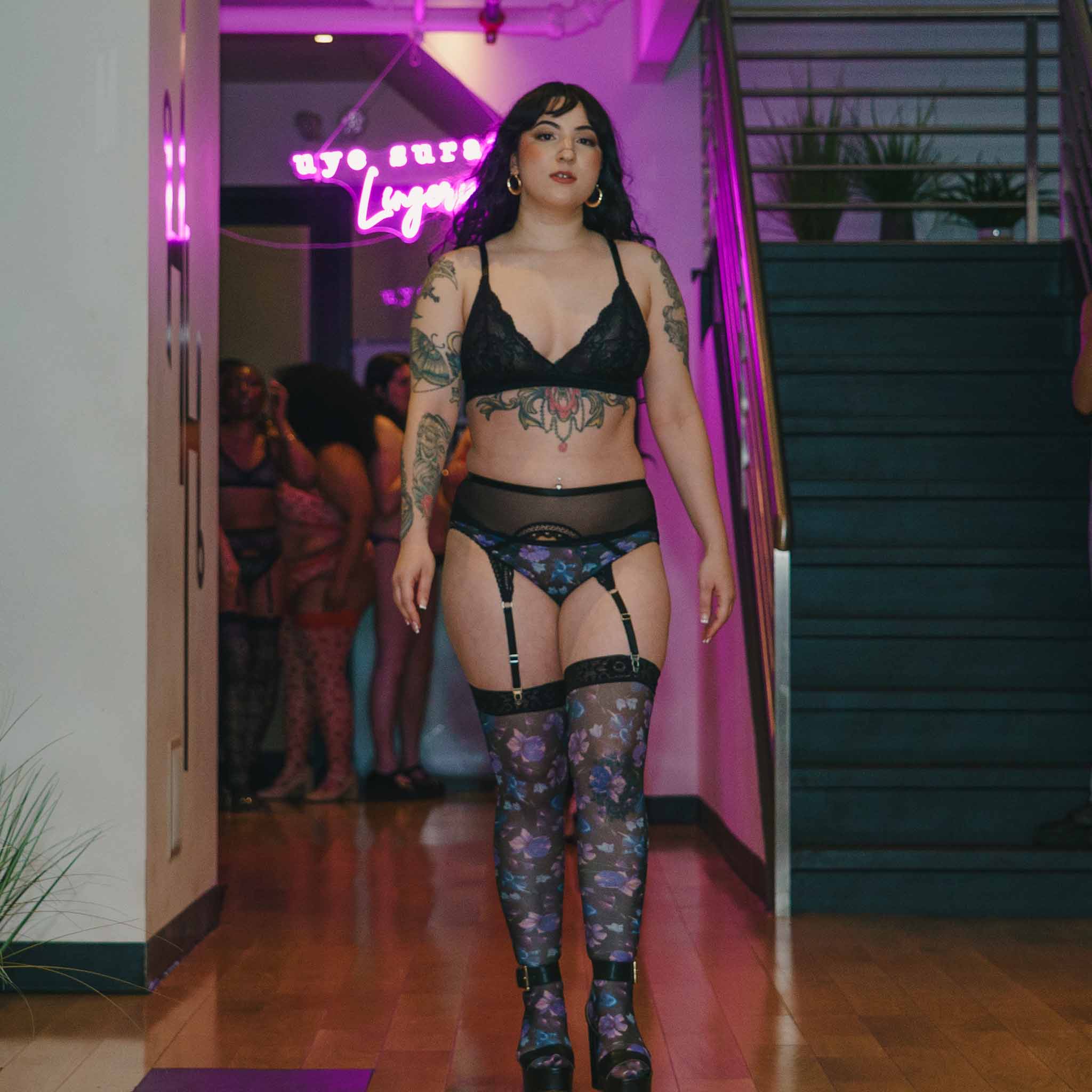 Electric Blooms Stay Up Stockings