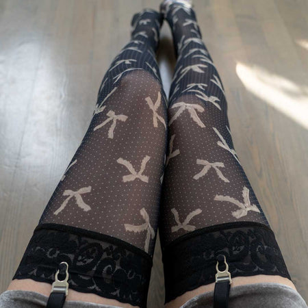 Black and Pearl Bows Stay Up Stockings