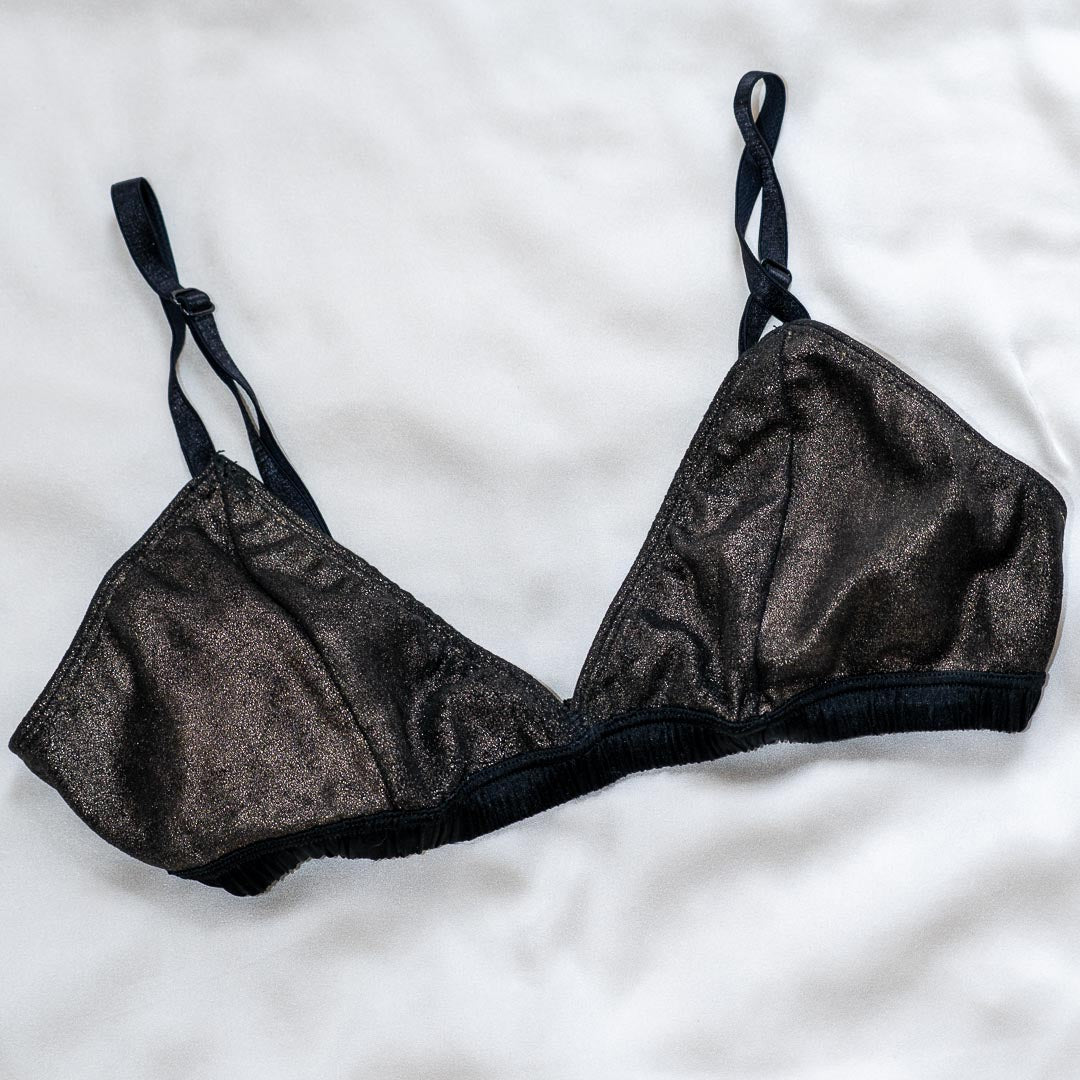 Leather Bralette with Silk Band, 32B - One-of-a-kind
