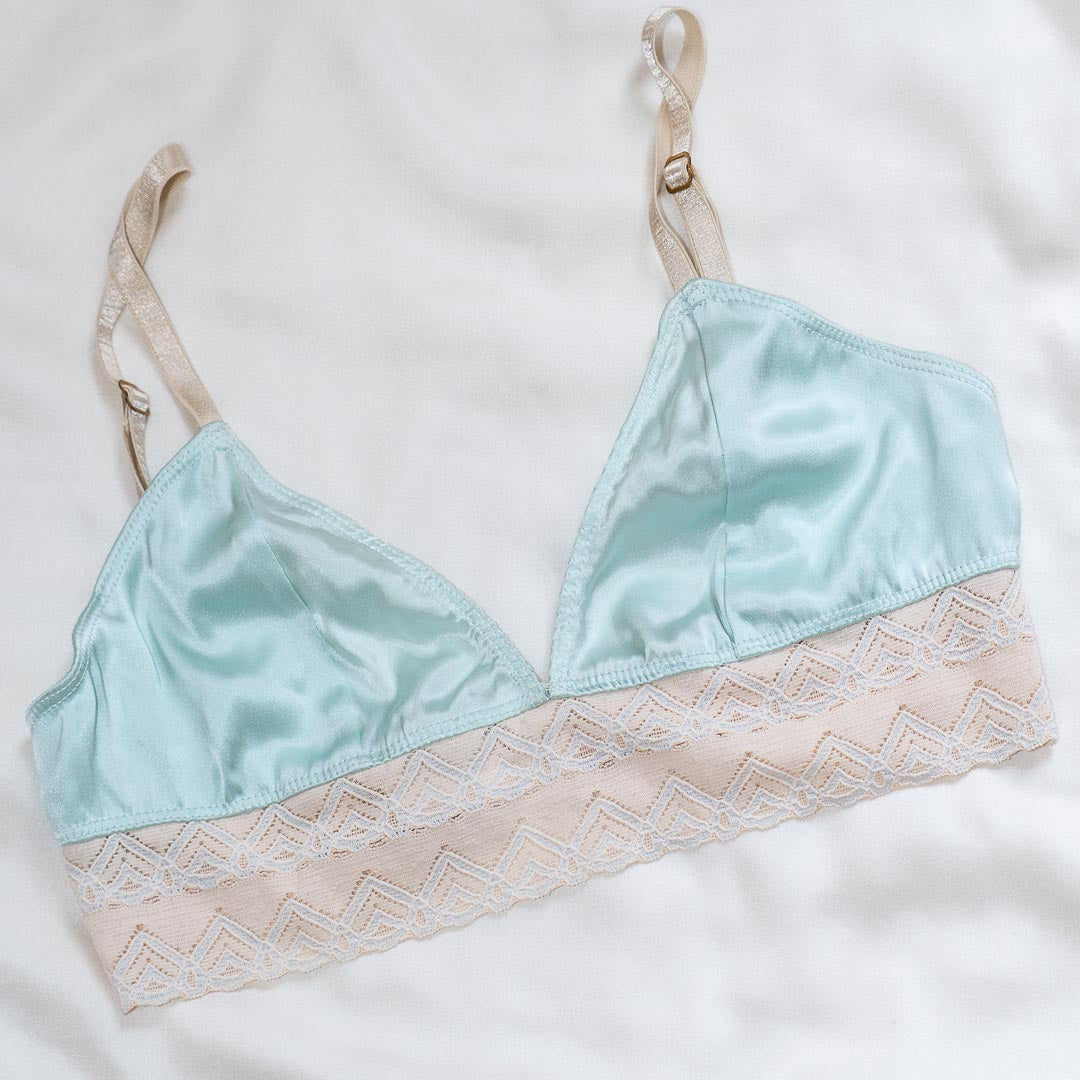 Silk 'n Vintage Lace Bralette in Robin's Egg, Small - One-of-a-kind