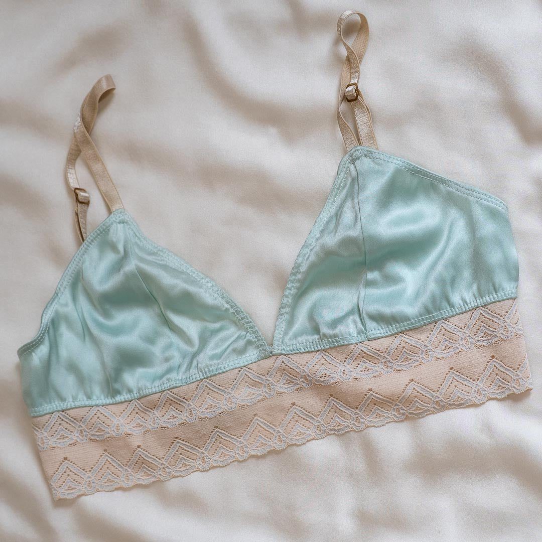 Silk 'n Vintage Lace Bralette in Robin's Egg, Small - One-of-a-kind
