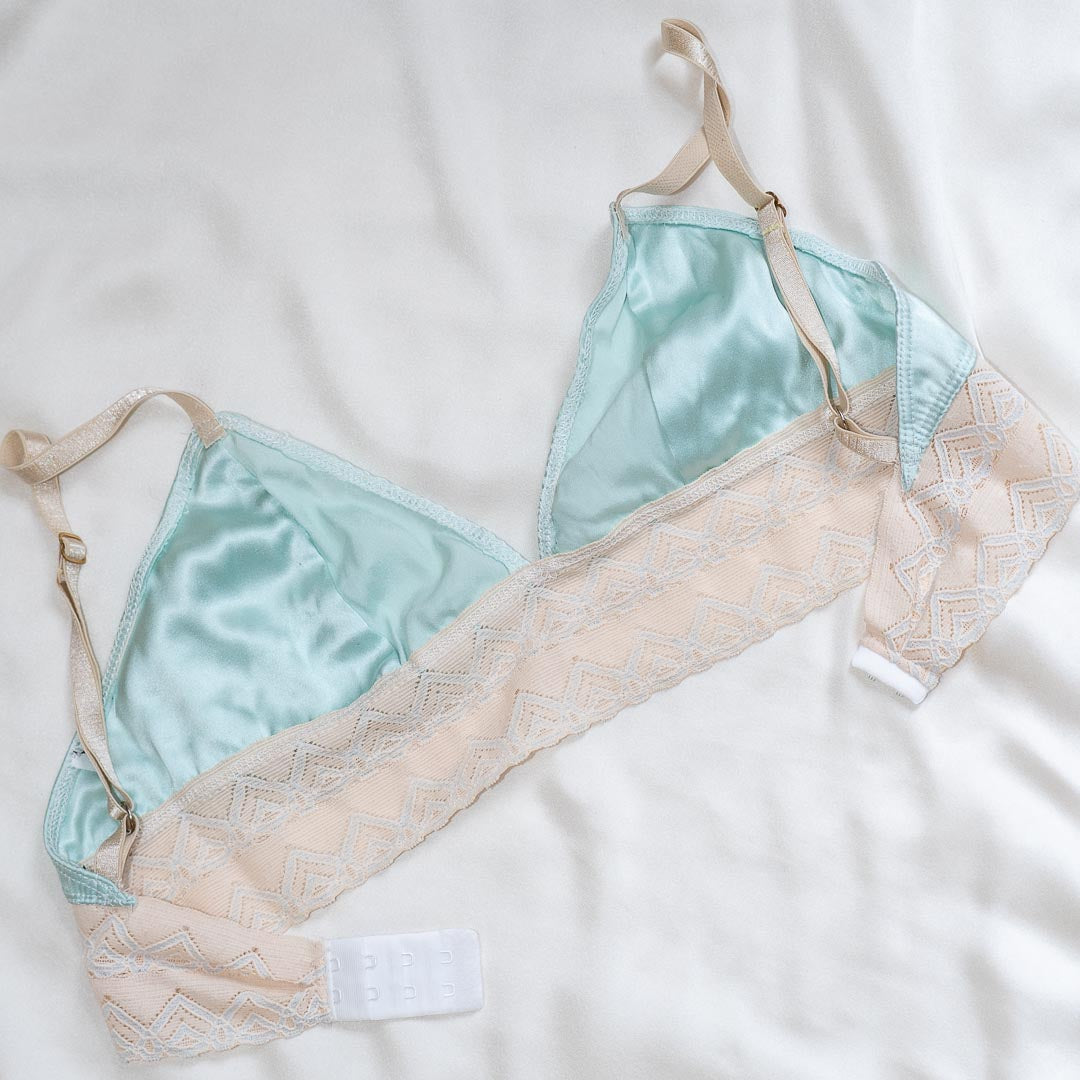 Silk 'n Vintage Lace Bralette in Robin's Egg, Small - One-of-a-kind