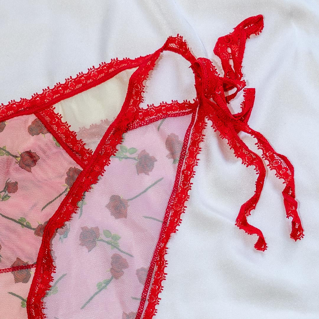 Dozen Roses Printed Tie Side Bikini M/L *Sample Ivory Contrast