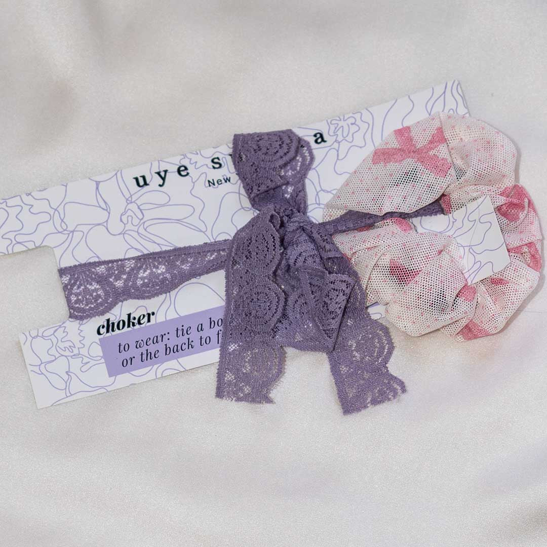 Coquette Bows Scrunchie + Pastel Choker Set