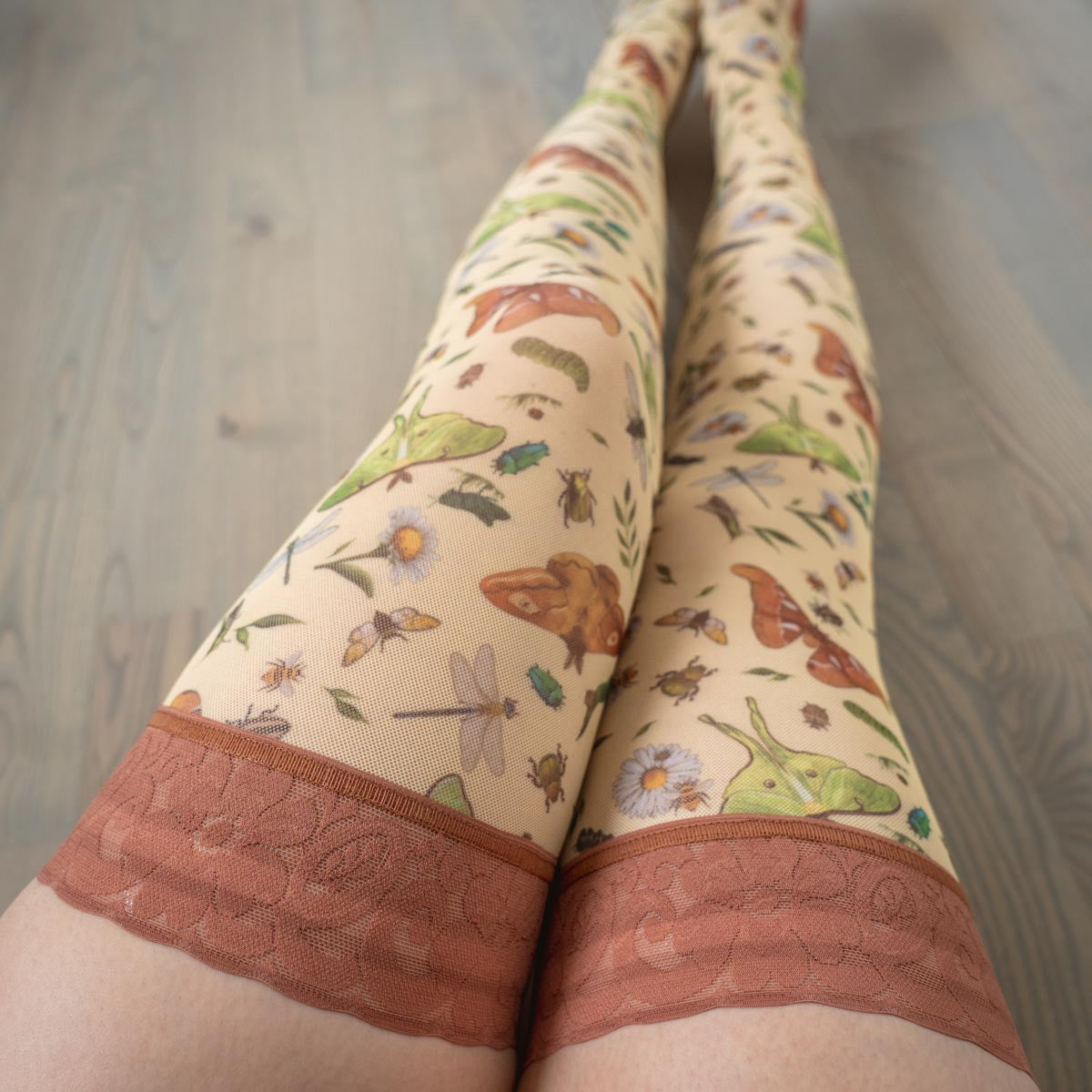 Bugs Printed Mesh Stay Up Stockings - Uye Surana