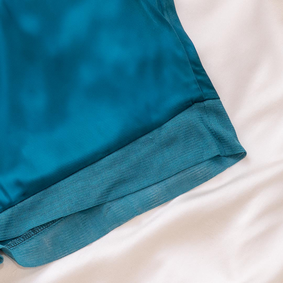 Teal Silk Tap Shorts, Small - Handmade in NYC *Minor imperfection