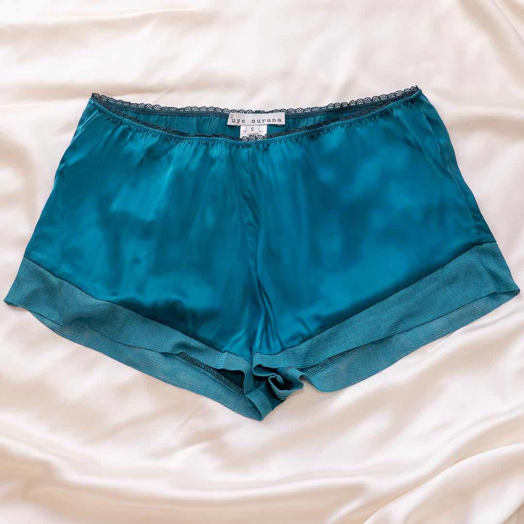 Teal Silk Tap Shorts, Small - Handmade in NYC *Minor imperfection