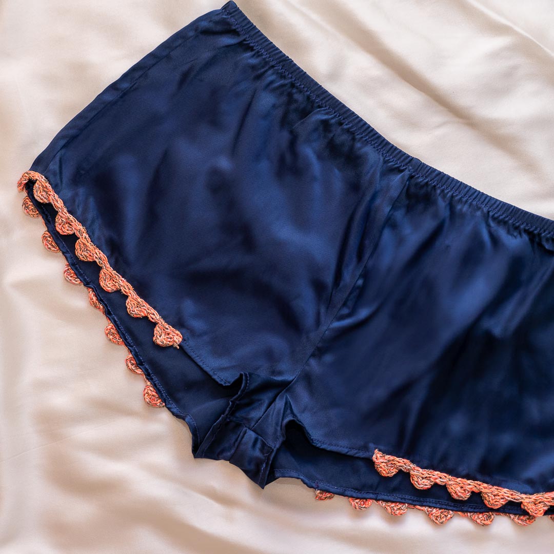 Silk Scallop Tap Shorts in Cobalt Aura - Handmade in NYC