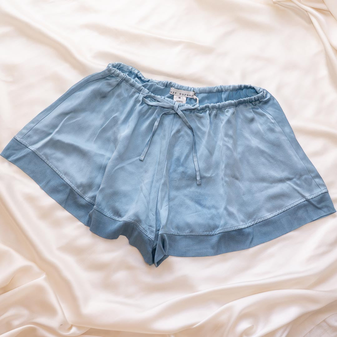 Silk Floaty Lounge Shorts in Cloud Blue, Medium - Handmade in NYC